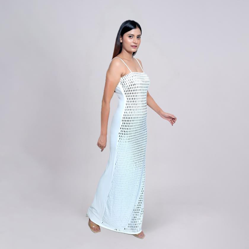 Mirror-Studded Bodycon Evening Gown