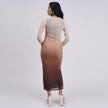 Ombré Mesh Ruched Long Sleeve Maxi with Side Slit