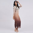 Ombré Mesh Ruched Long Sleeve Maxi with Side Slit