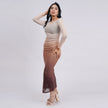 Ombré Mesh Ruched Long Sleeve Maxi with Side Slit