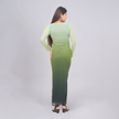 Ombré Mesh Ruched Long Sleeve Maxi with Side Slit