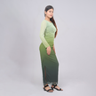 Ombré Mesh Ruched Long Sleeve Maxi with Side Slit