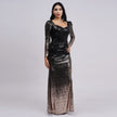 Ombré Sequin Long Sleeve Gown with Side Slit