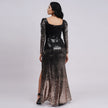 Ombré Sequin Long Sleeve Gown with Side Slit