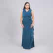 One-Shoulder Floral Appliqué Gown with Cascading Side Drape