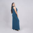 One-Shoulder Floral Appliqué Gown with Cascading Side Drape