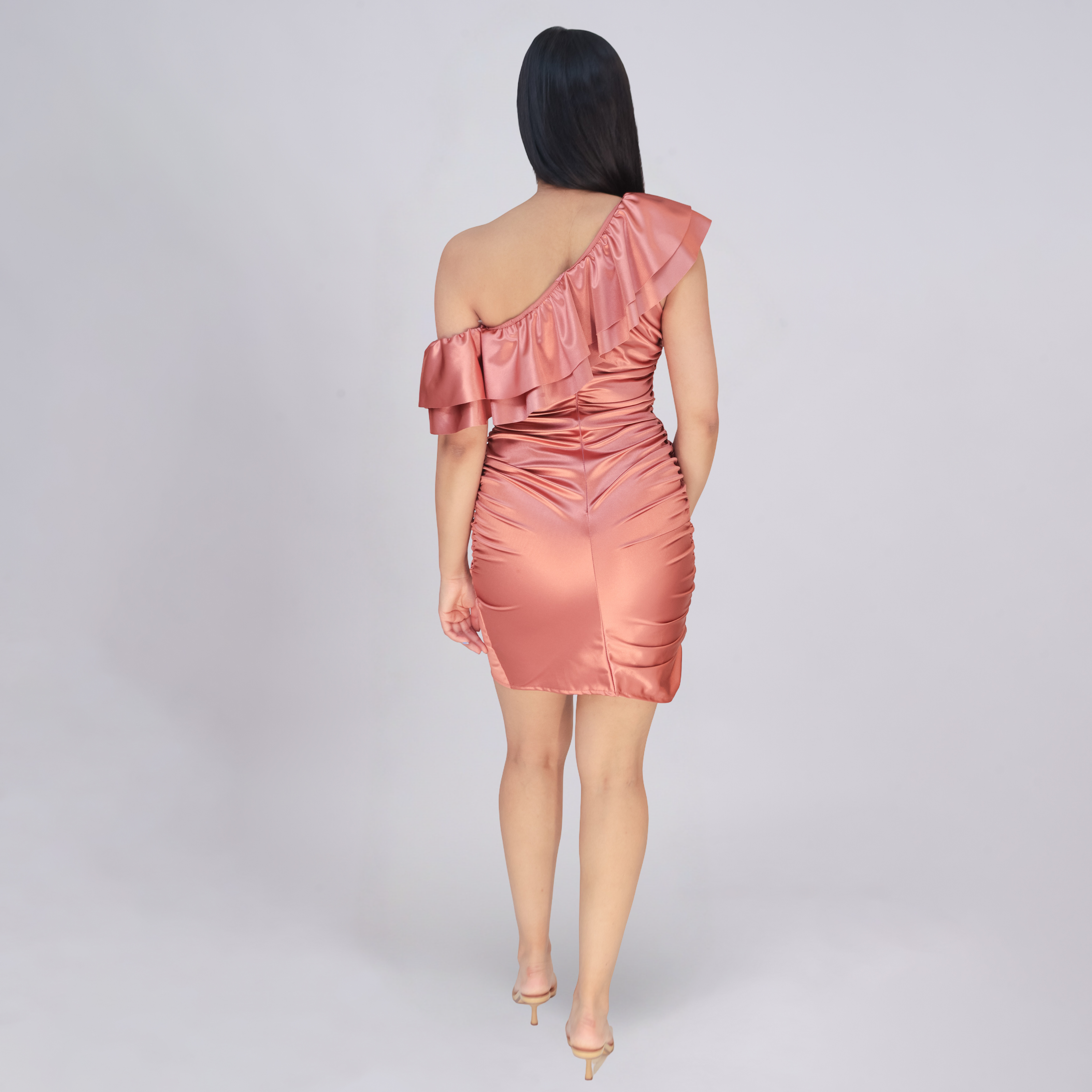 One-Shoulder Ruffle Satin Mini Dress