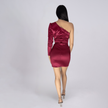One-Sleeve Ruched Satin Bodycon Dress