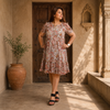 Paisley Print Ruffle Hem Dress with Tie Neck
