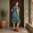 Paisley Print Ruffle Hem Dress with Tie Neck