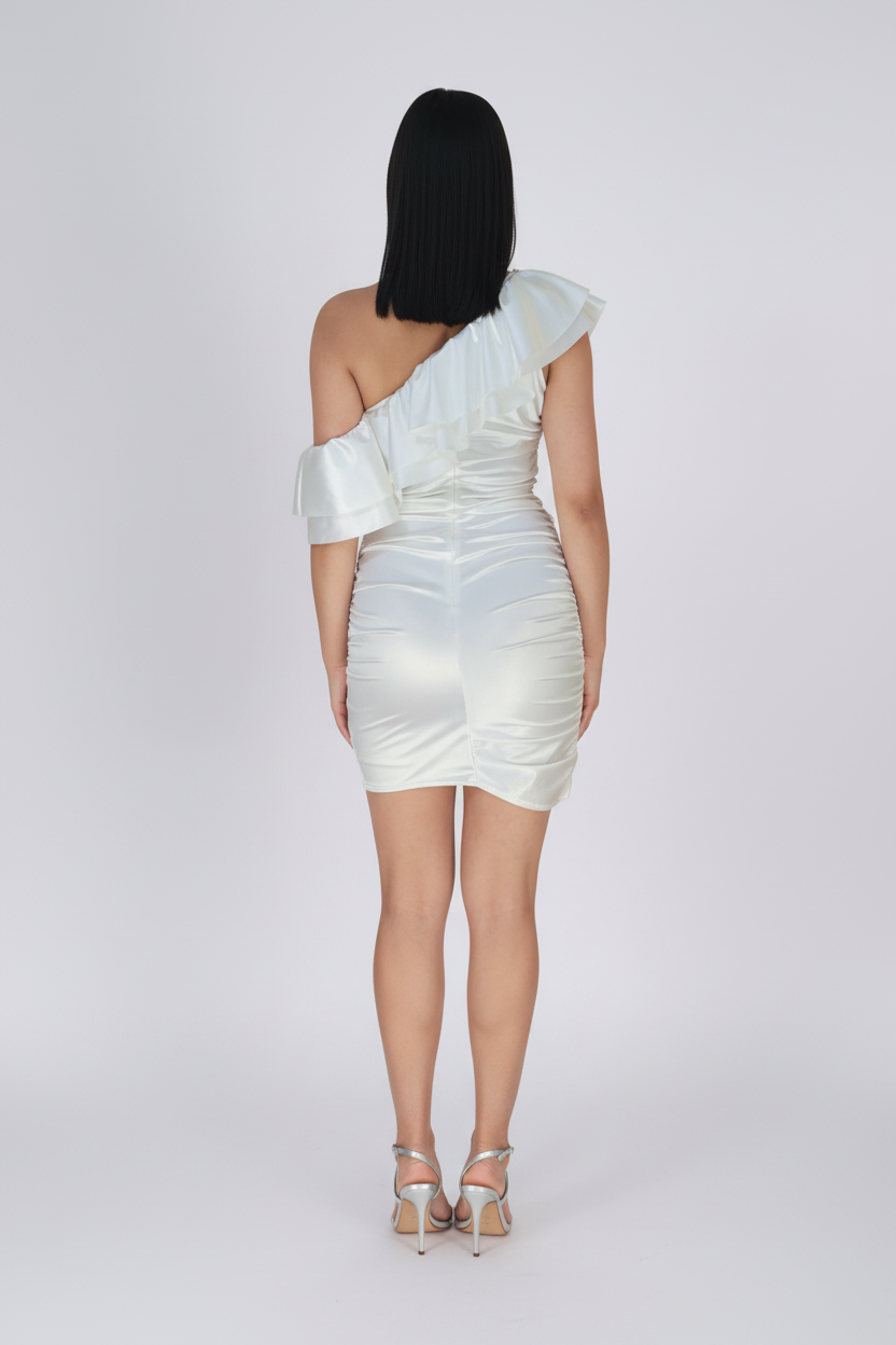 One-Shoulder Ruffle Satin Mini Dress