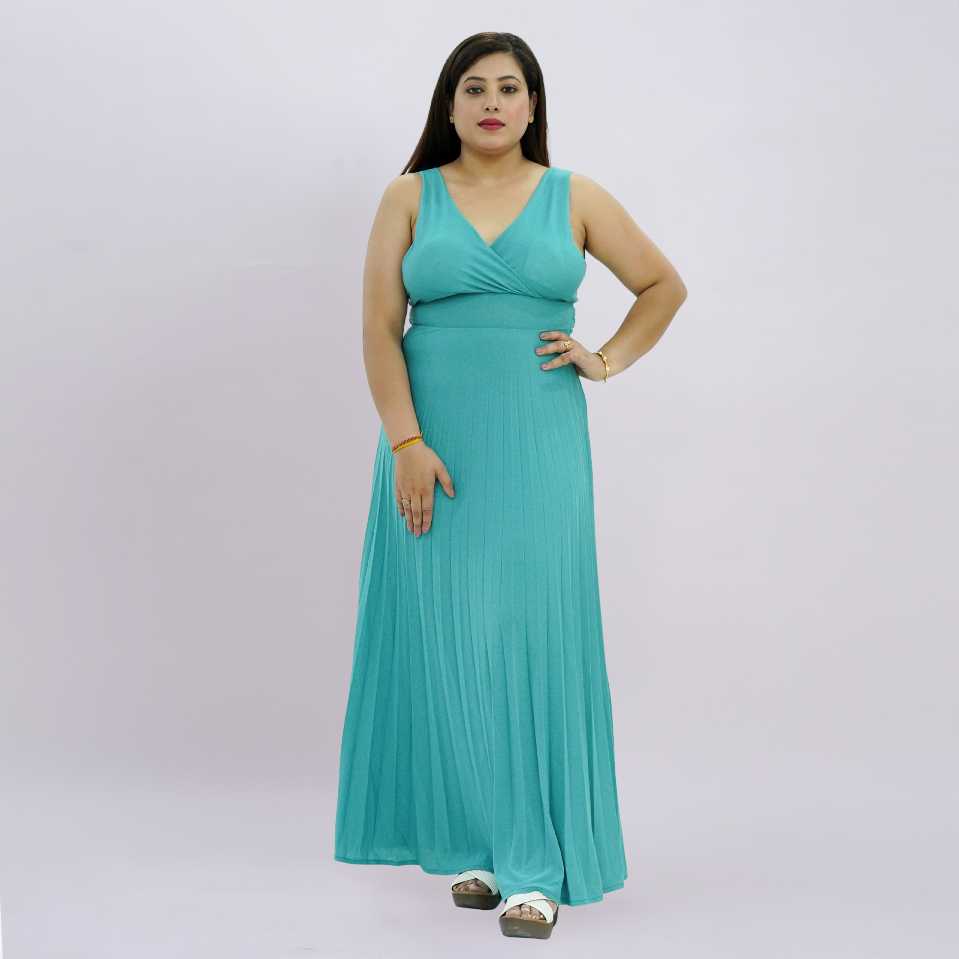 Pleated Lurex Shimmer Maxi Dress