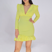 Puff Shoulder Bottom Frill Bodycon Dress