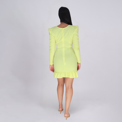 Puff Shoulder Bottom Frill Bodycon Dress