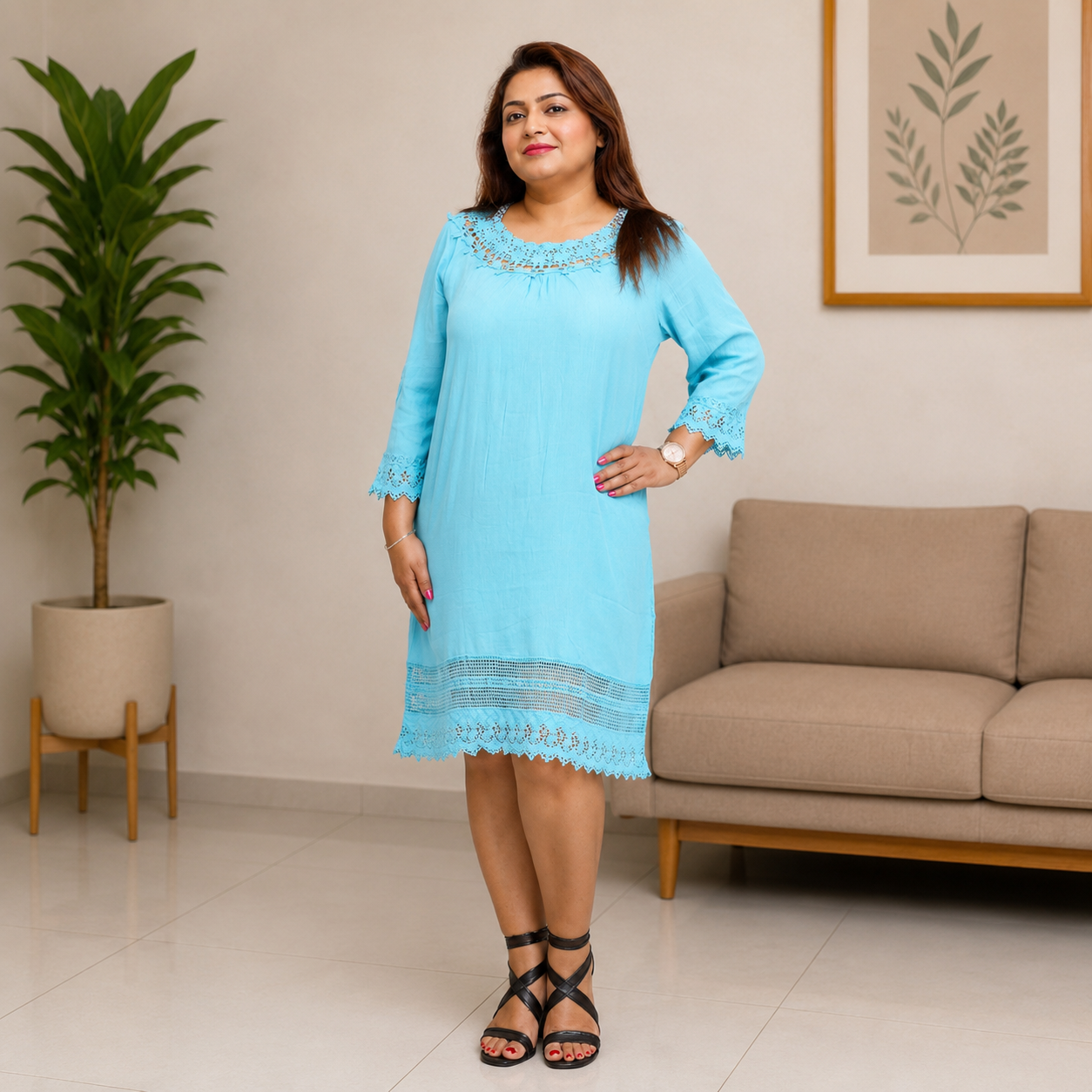 Round Neck Lace Detail Tunic