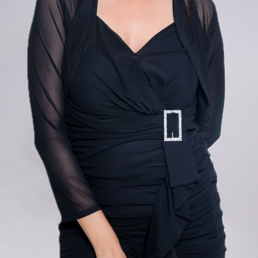 Ruche & Frill Midi Dress with Net Shrug