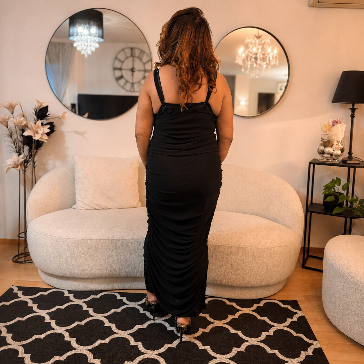 Ruche & Frill Midi Dress with Net Shrug
