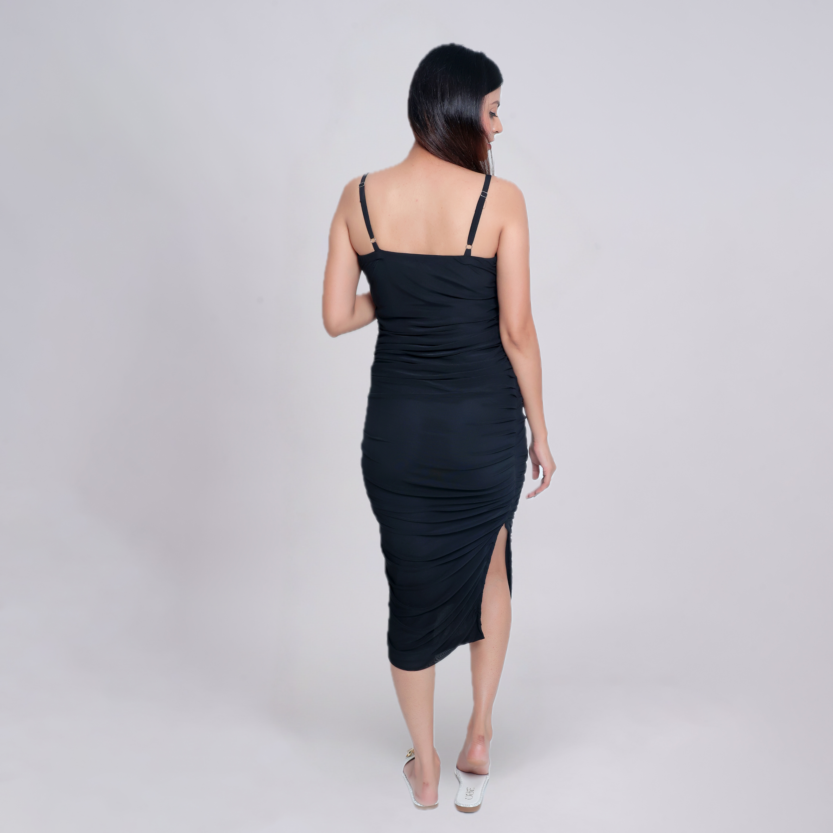 Ruche & Frill Midi Dress with Net Shrug