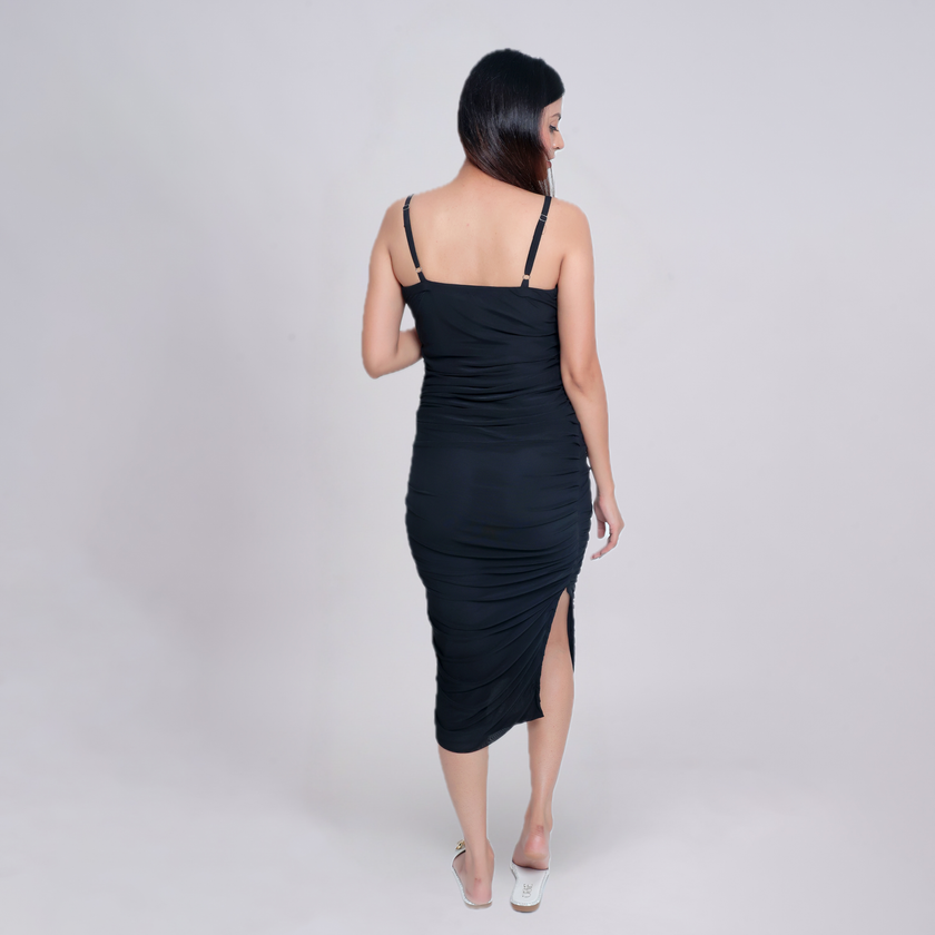 Ruche & Frill Midi Dress with Net Shrug