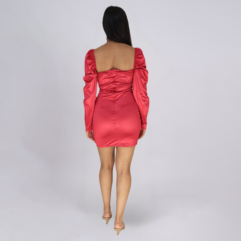 Ruched Satin Bodycon Dress