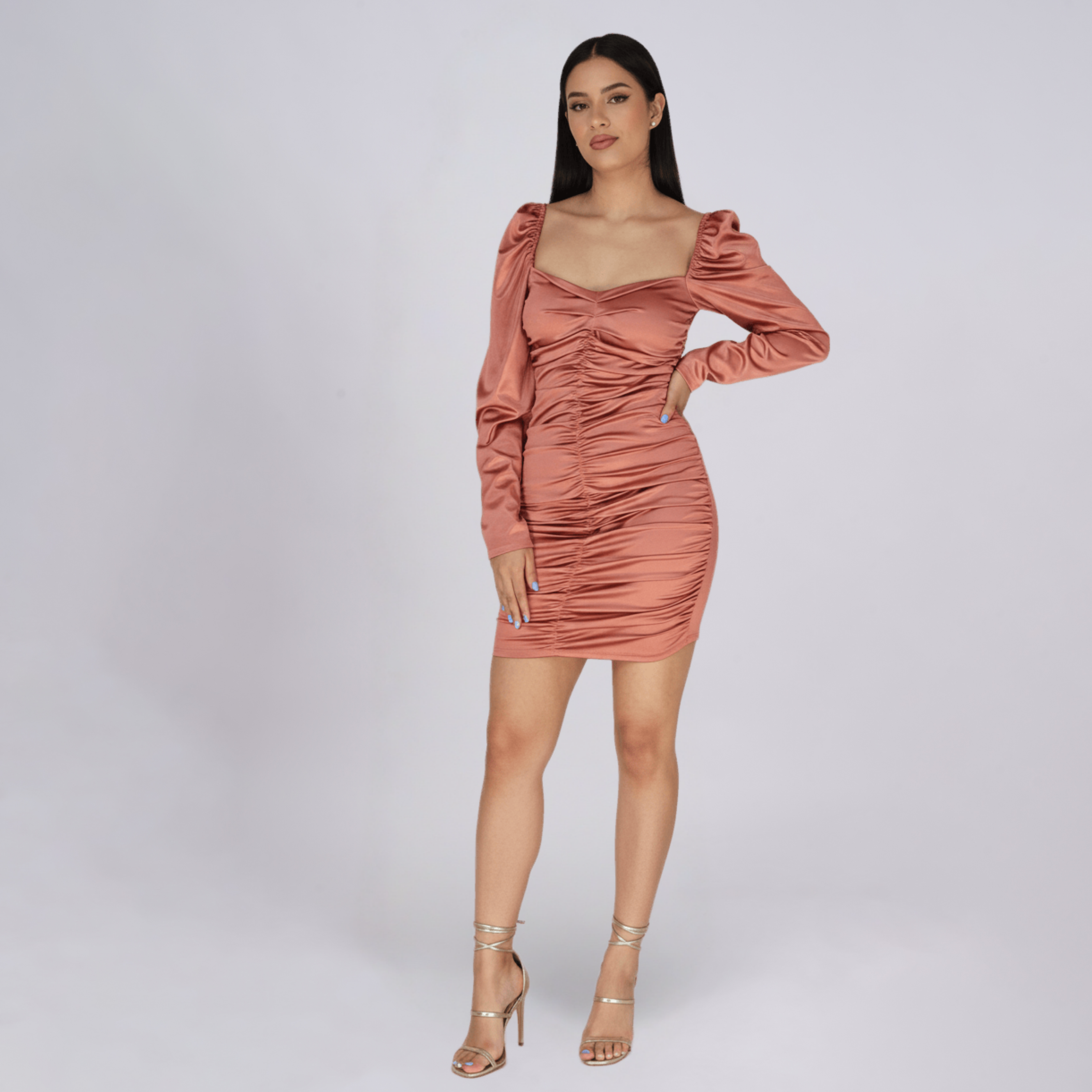 Ruched Satin Bodycon Dress
