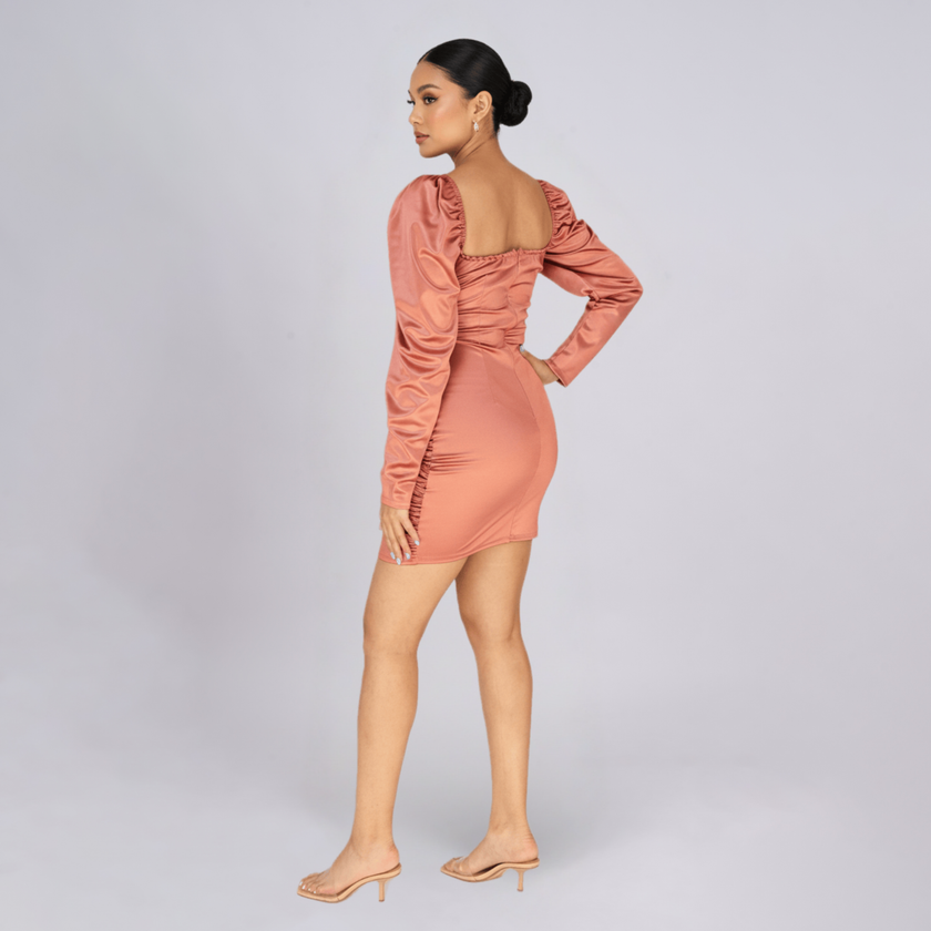 Ruched Satin Bodycon Dress