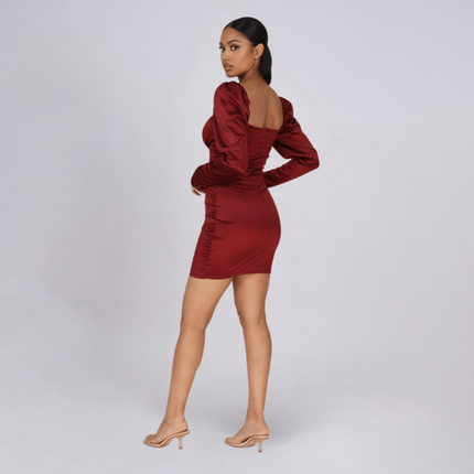 Ruched Satin Bodycon Dress