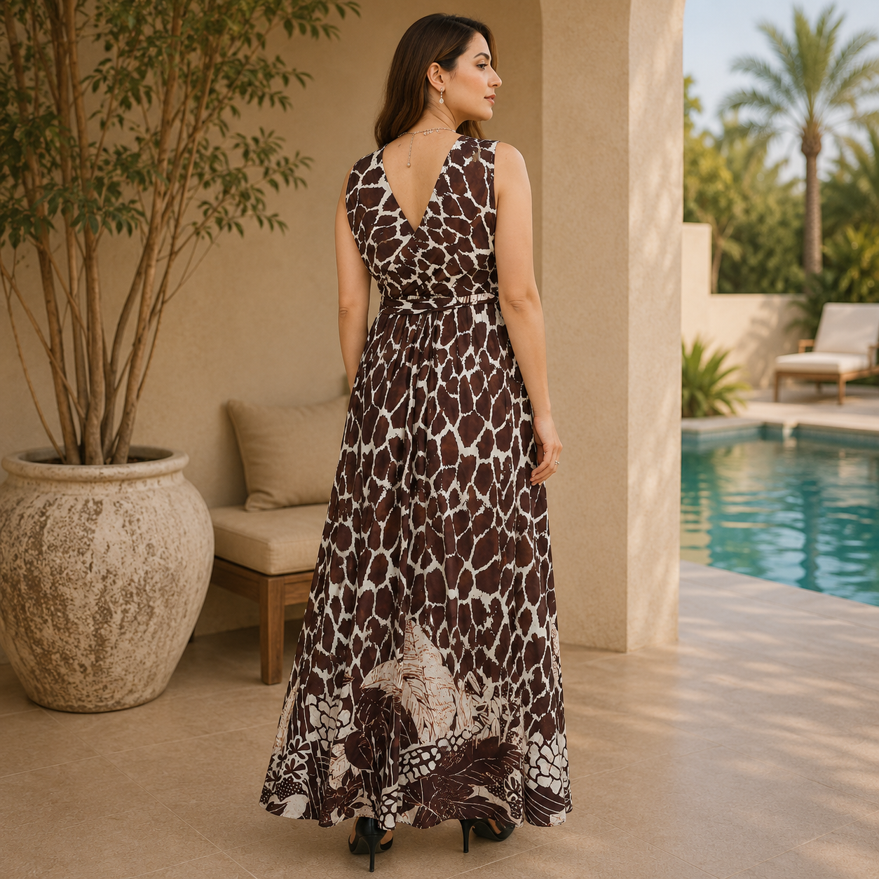 Safari Noir Abstract Print Wrap Maxi Dress