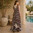 Safari Noir Abstract Print Wrap Maxi Dress