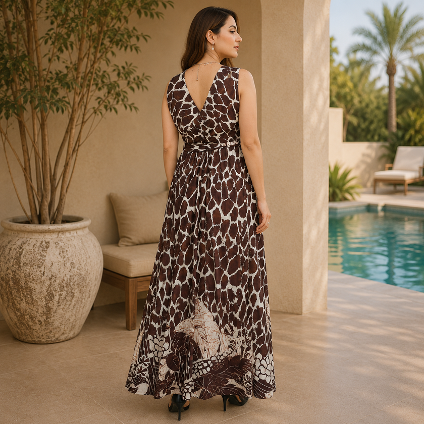 Safari Noir Abstract Print Wrap Maxi Dress
