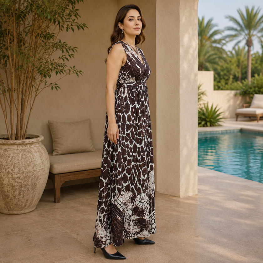 Safari Noir Abstract Print Wrap Maxi Dress