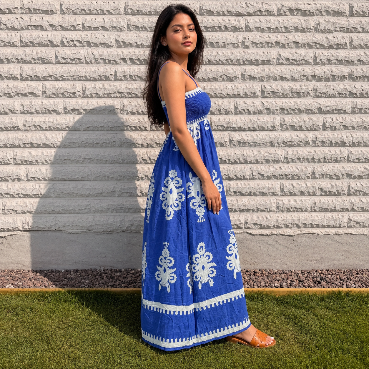 Santorini Smocked Cotton Maxi Dress