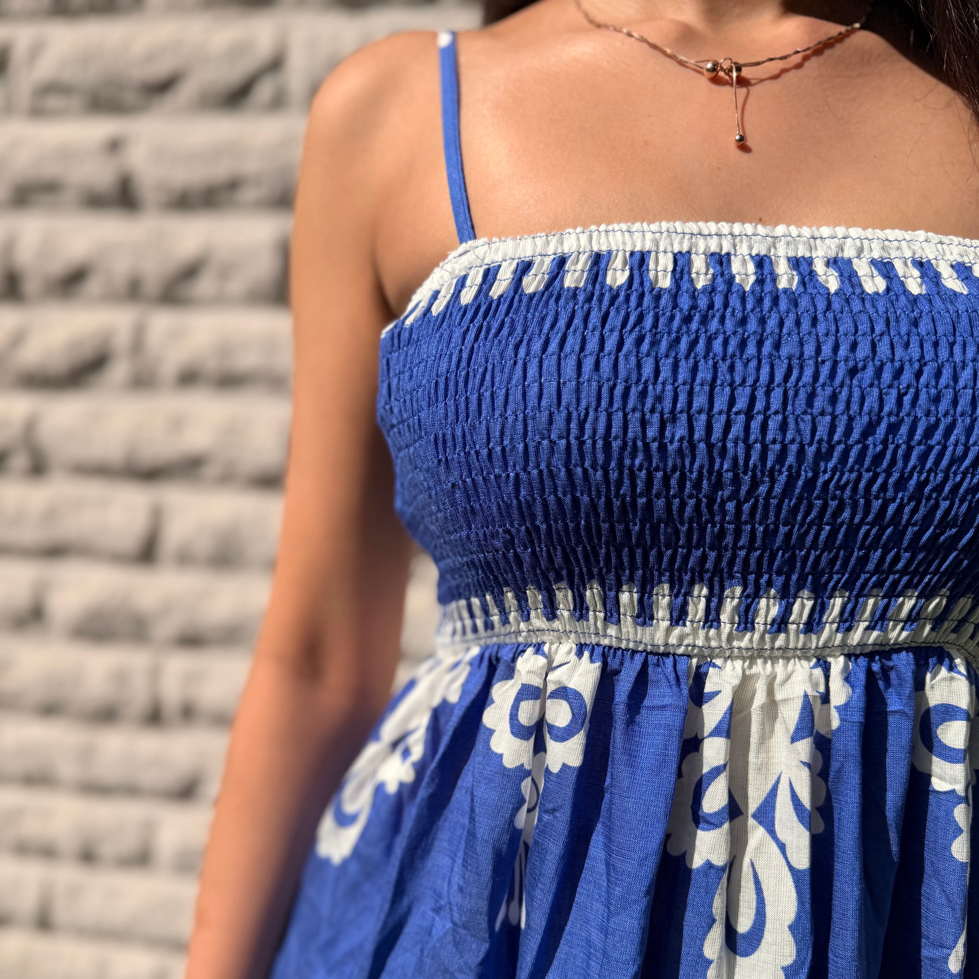 Santorini Smocked Cotton Maxi Dress