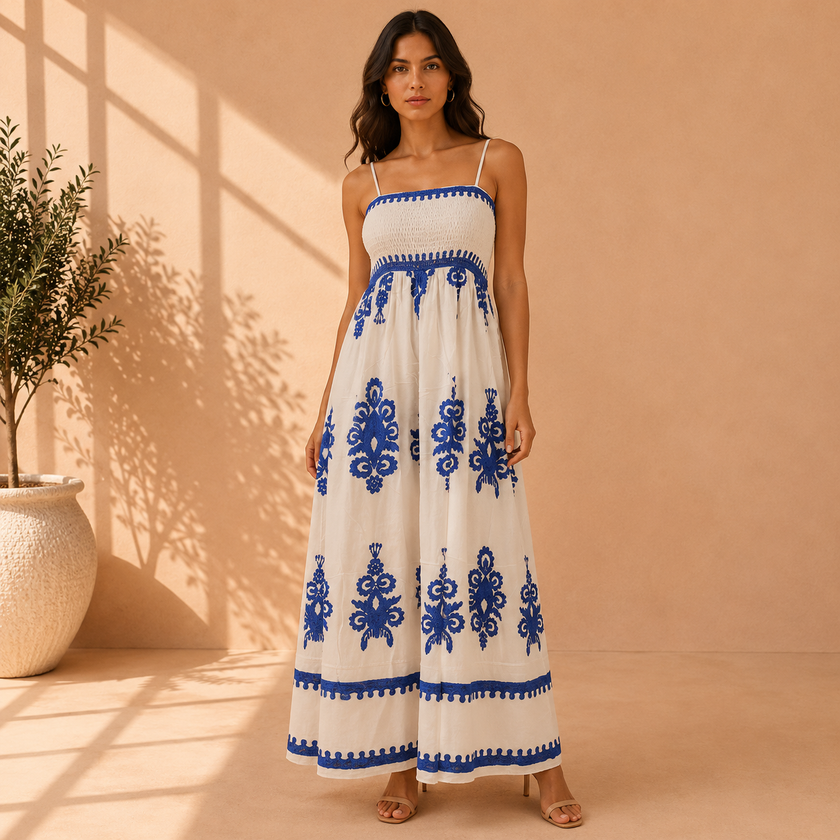 Santorini Smocked Cotton Maxi Dress