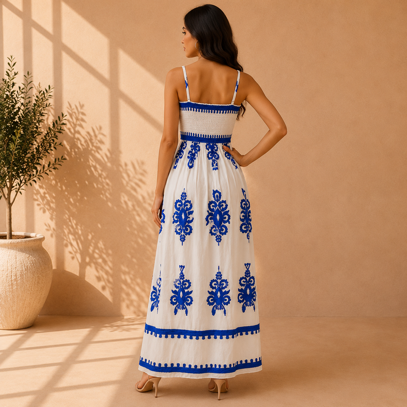 Santorini Smocked Cotton Maxi Dress