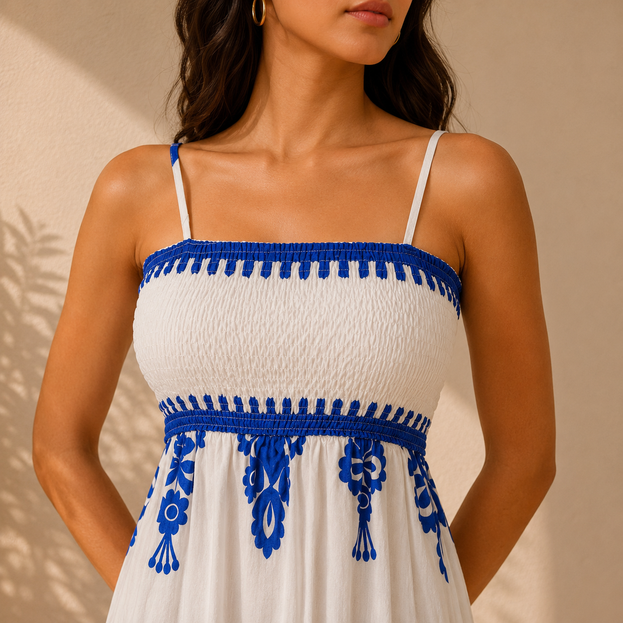 Santorini Smocked Cotton Maxi Dress