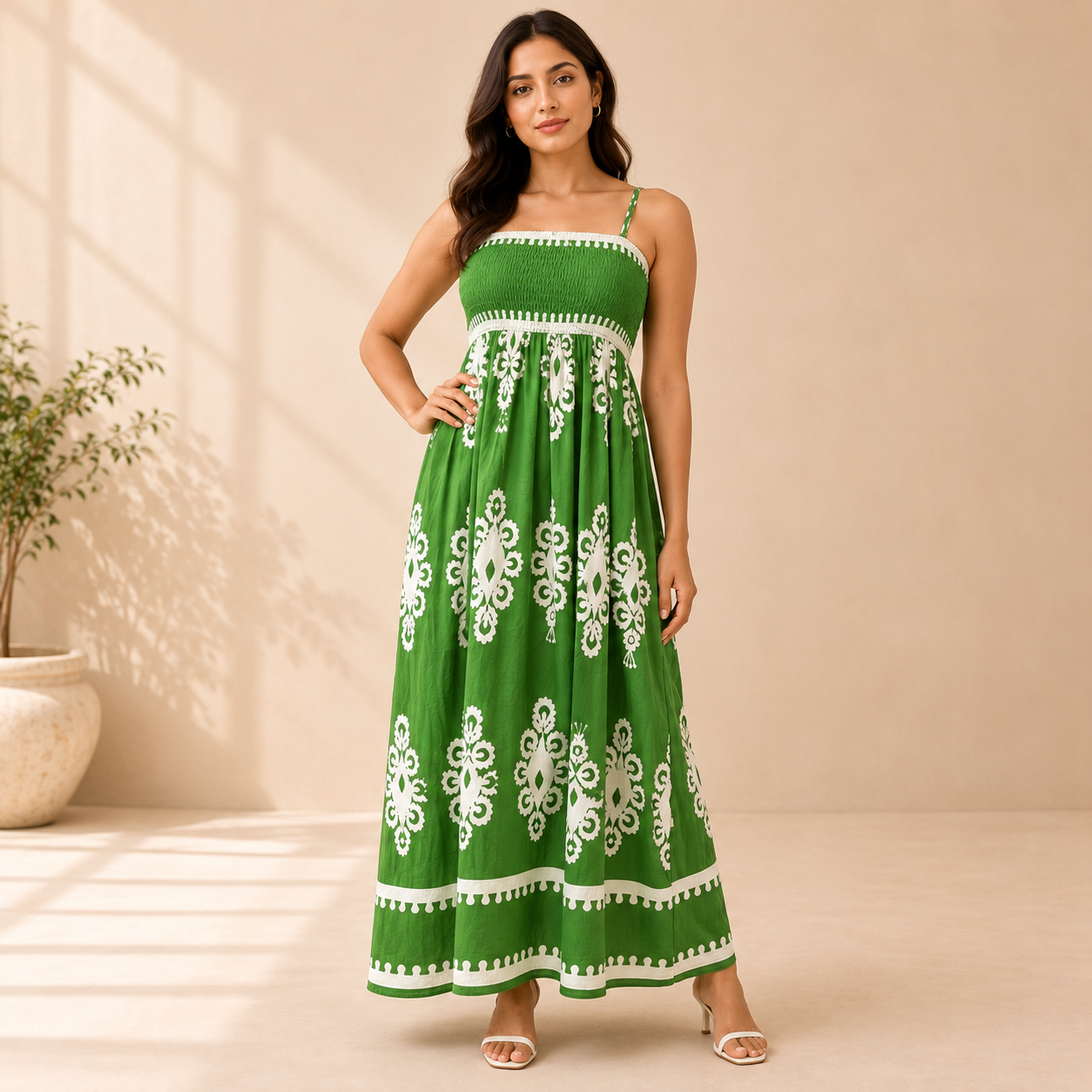 Santorini Smocked Cotton Maxi Dress