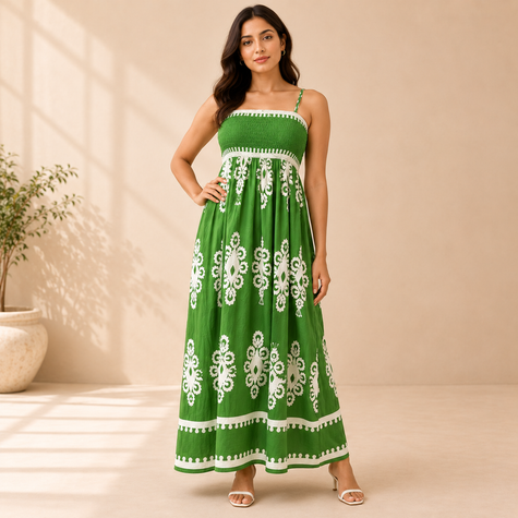 Santorini Smocked Cotton Maxi Dress