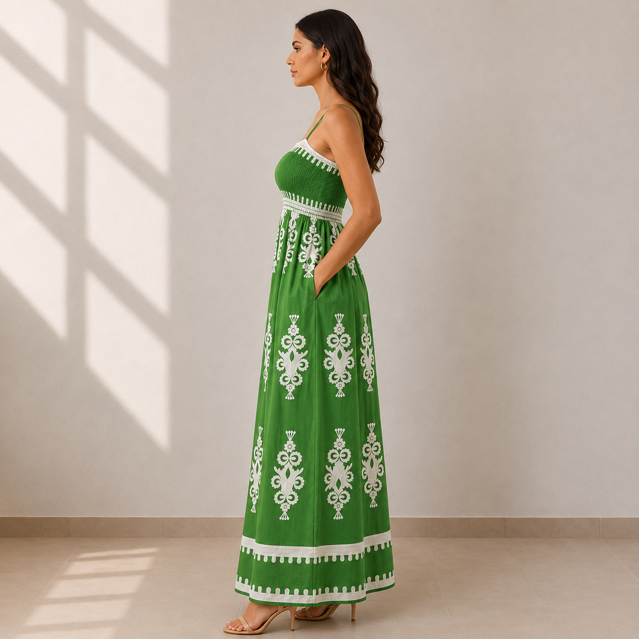 Santorini Smocked Cotton Maxi Dress