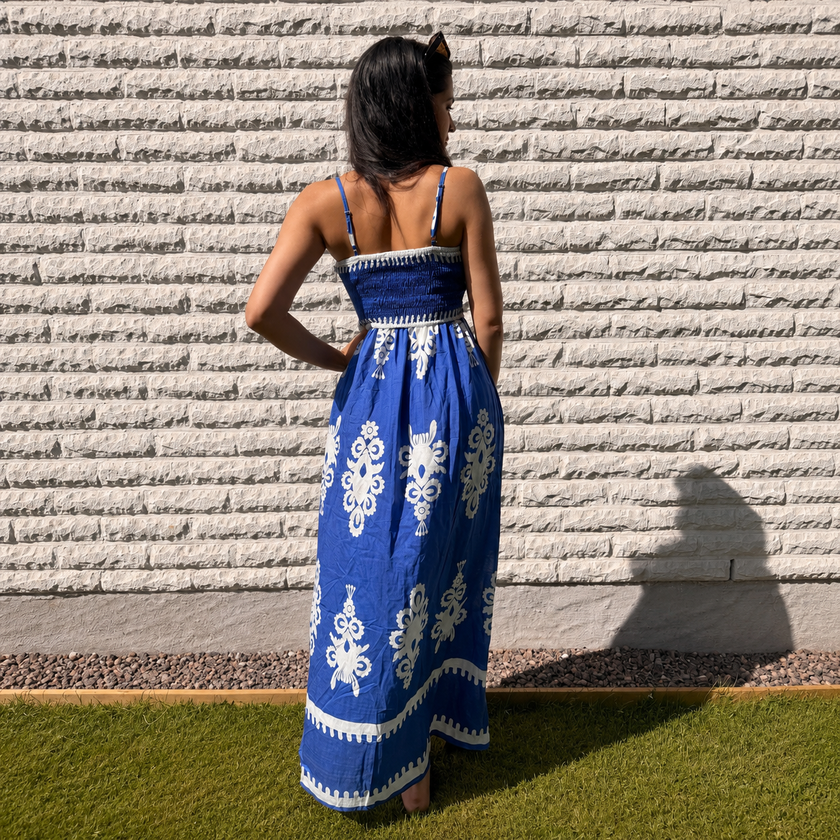 Santorini Smocked Cotton Maxi Dress
