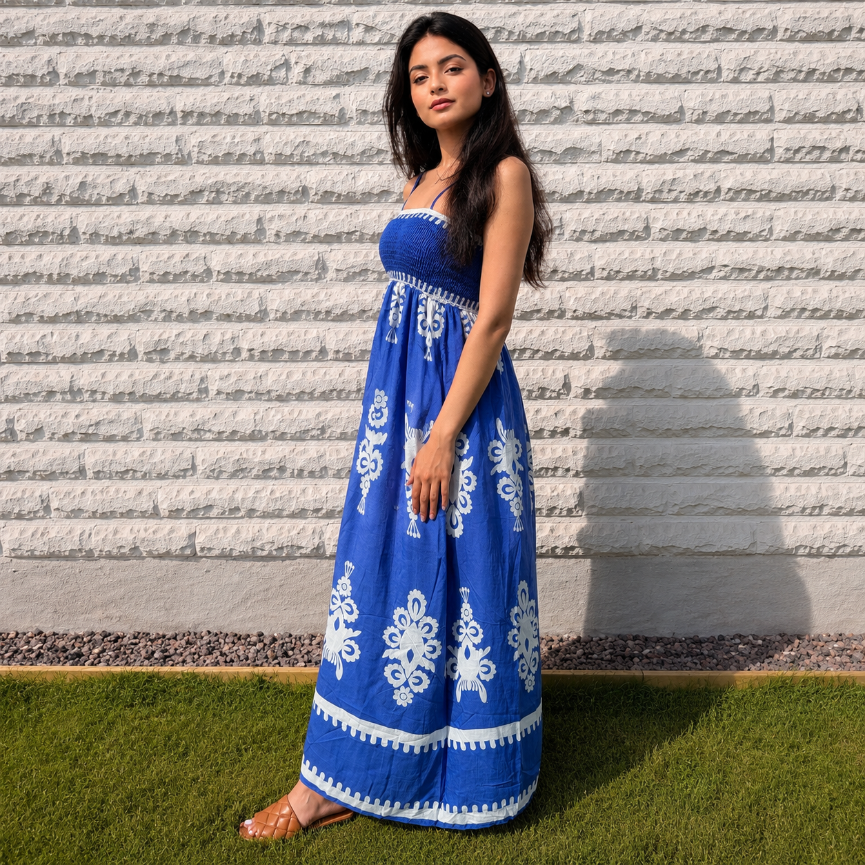 Santorini Smocked Cotton Maxi Dress