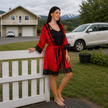 Satin Lace Trim Kimono Robe