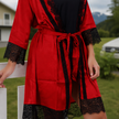 Satin Lace Trim Kimono Robe
