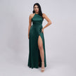 Satin Halter Neck Slit Prom Gown