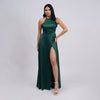 Satin Halter Neck Slit Prom Gown