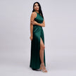 Satin Halter Neck Slit Prom Gown