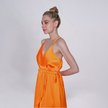 Satin Wrap Ruffled Maxi Dress
