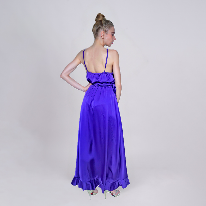 Satin Wrap Ruffled Maxi Dress