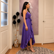 Satin Wrap Ruffled Maxi Dress