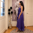 Satin Wrap Ruffled Maxi Dress